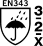 EN 343-3-2-X Schutzkleidung - Schutz gegen Regen: Wasserdurchlässigkeit Klasse 3, Wasserdampfbeständigkeit Klasse 2, Rain Tower test: X