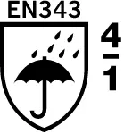 EN 343-4-1 Schutzkleidung - Schutz gegen Regen: Wasserdurchlässigkeit Klasse 4, Wasserdampfbeständigkeit Klasse 1