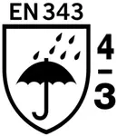 EN 343-4-3 Schutzkleidung - Schutz gegen Regen: Wasserdurchlässigkeit Klasse 4, Wasserdampfbeständigkeit Klasse 3